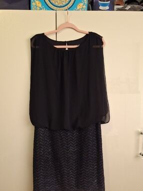 JESSICA Black Chiffon Overlay Dress with Chevron Sequin Skirt